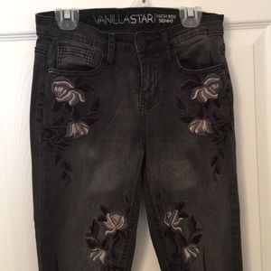 High Waisted, Black, Embroidered Jeans